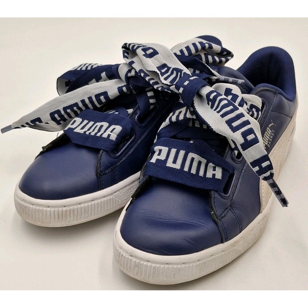 Puma Shoes Women's 7.5 US Basket Heart De Blue/White Leather Sneakers 364082 02 - Picture 2 of 16